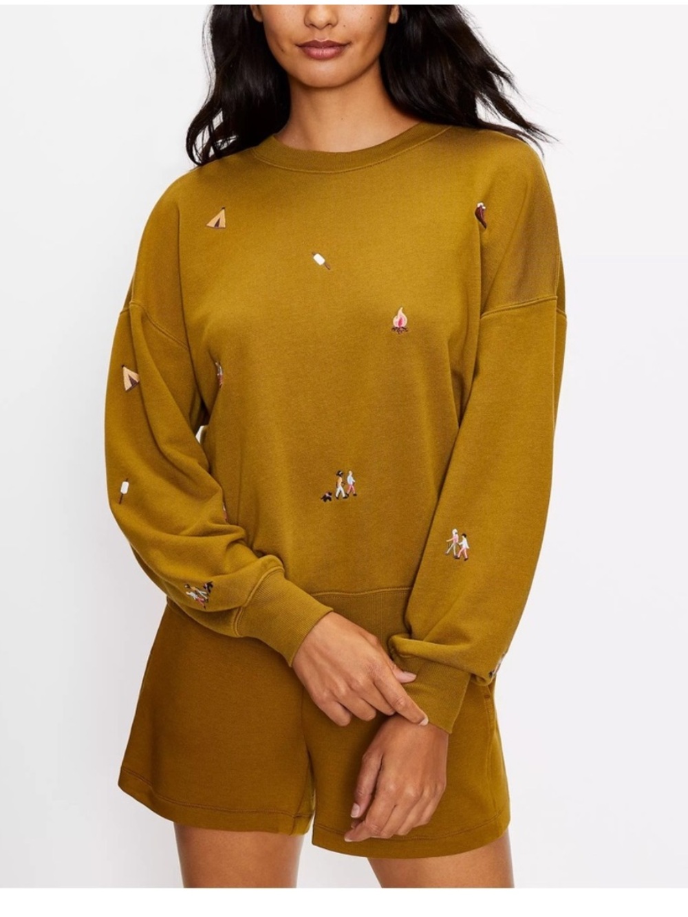 Loft Lou & Grey Camping-Themed Cozy Cotton Terry Embroidered Sweatshirt Small